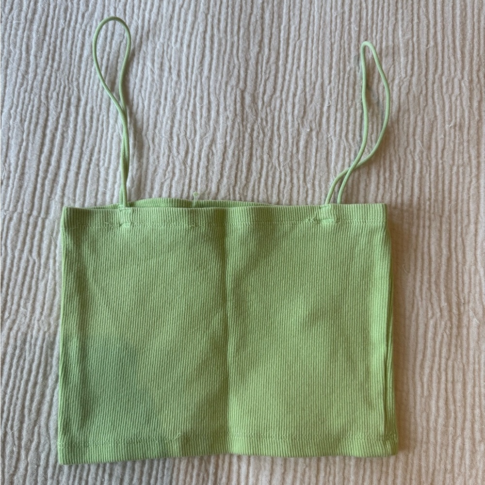 Zara Lime Green Ribbed Crop Cami | Size S